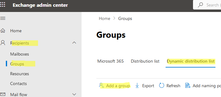 office 365 dynamic distribution group