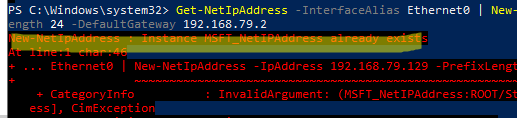 powershell set ip address static