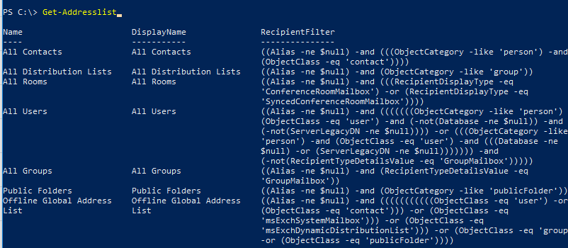 Address Lists in the Microsoft 365 tenant