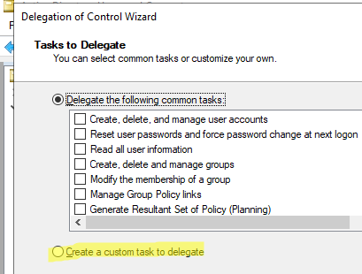 delegate control to reset password and unlock user accounts