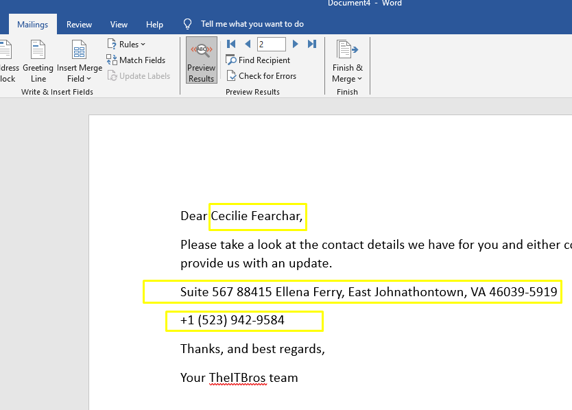 mail merge and outlook