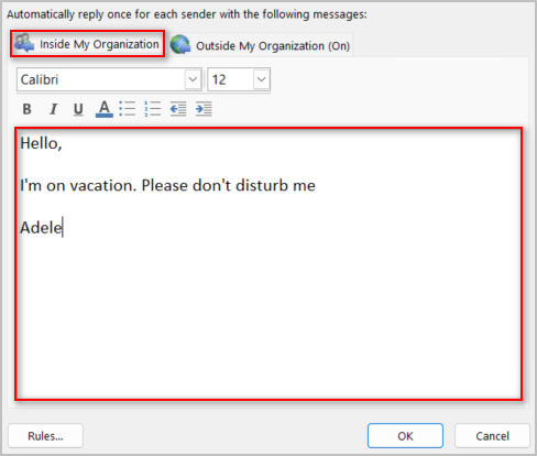 how to set someone else's out of office in outlook
